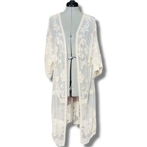 Adiva Boho Romantic Lace Mesh Kimono Duster Cardigan